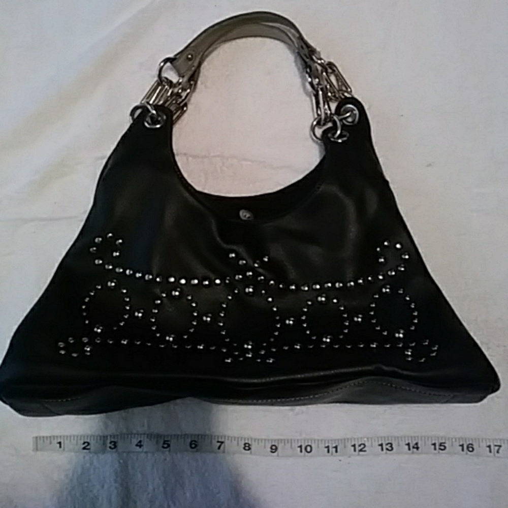 Pandemonium Large Black Leather Purse Stud Accents
